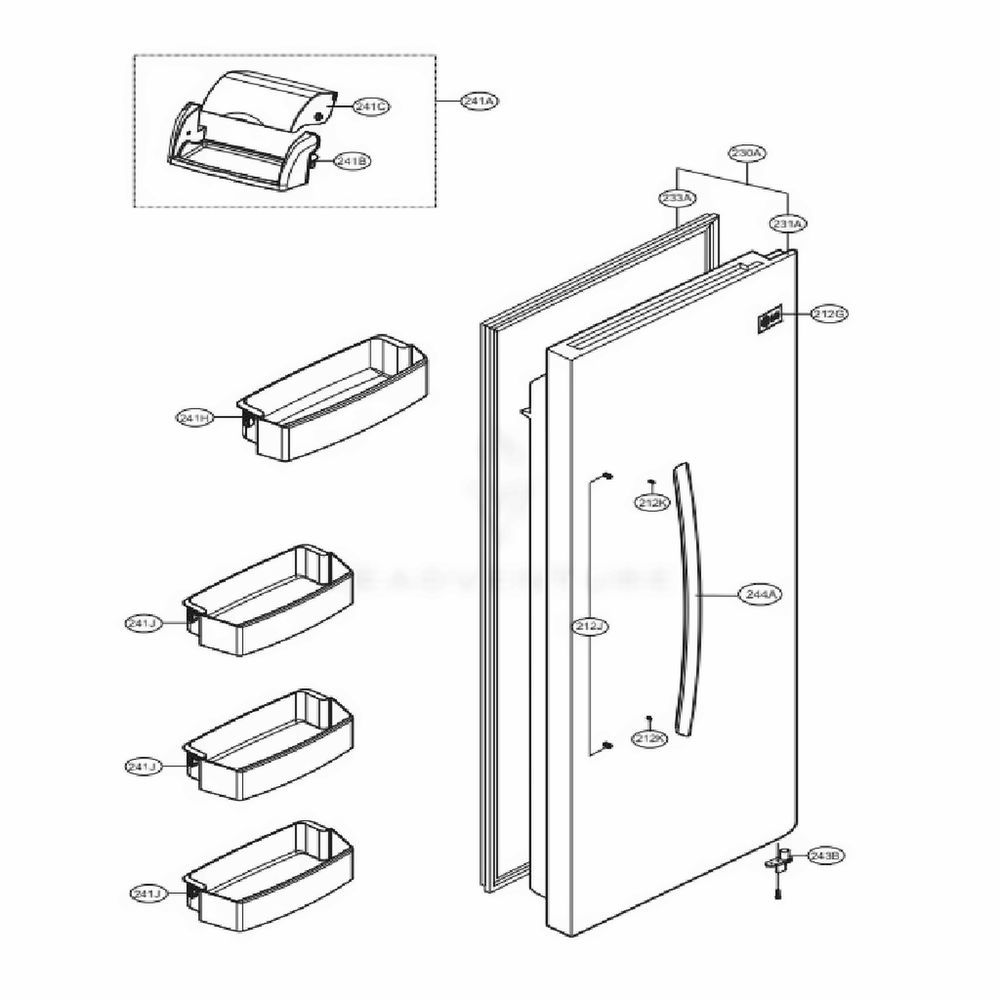 Refrigerator Door Diagram and Parts List for 51814 ABICSE0 LG Refrigerator