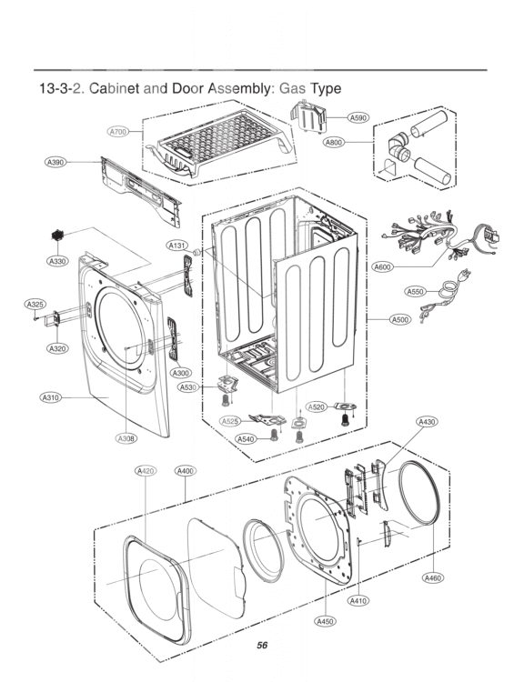 Cabinet and Door Assembly Diagram and Parts List for DLGX8001W ABWEEUS LG Dryer