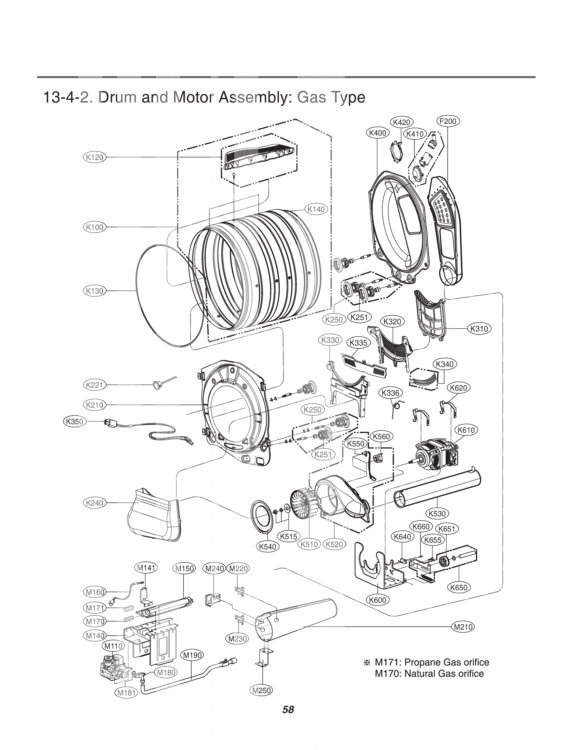 Drum and Motor Assembly Diagram and Parts List for DLGX8001W ABWEEUS LG Dryer