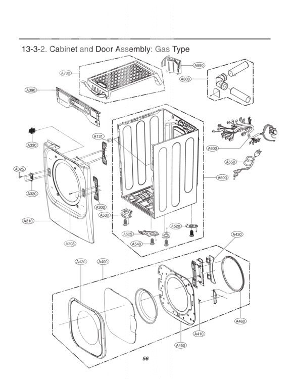 Cabinet and Door Assembly Diagram and Parts List for DLGX8001V ASSEEUS LG Dryer