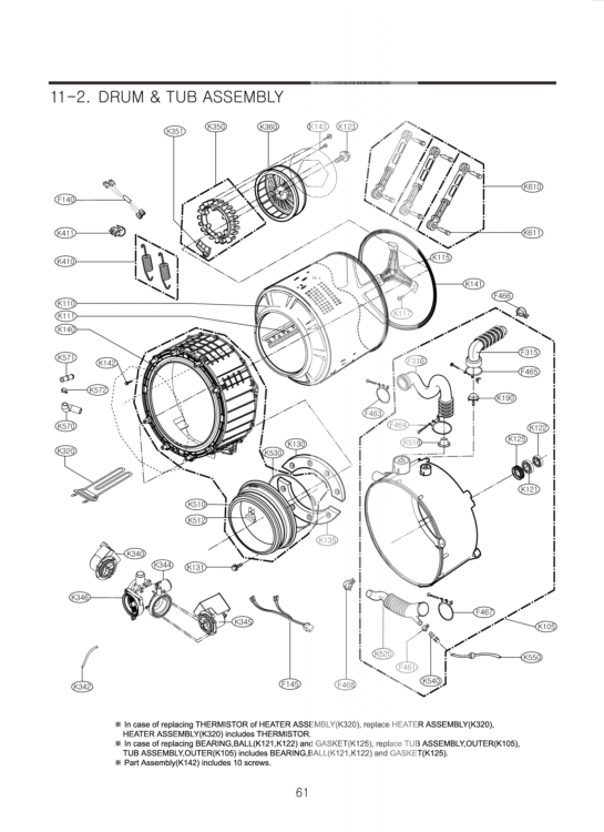 DRUM & TUB ASSEMBLY Diagram and Parts List for WM3070HRA ACREEUS LG Washer