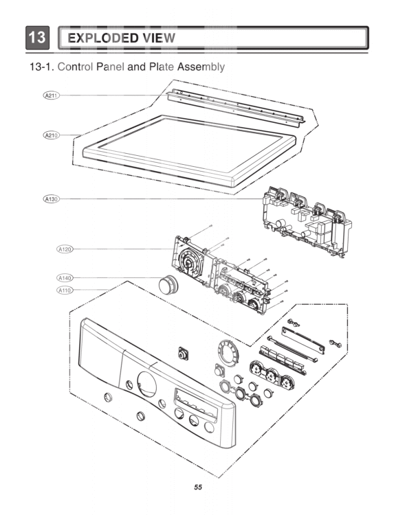 EXPLODED VIEW   Control Panel and Plate Assembly Diagram and Parts List for DLEX3070R ACREEUS LG Dryer