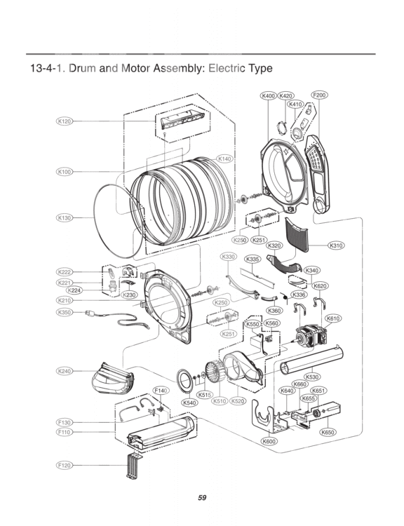 Drum and Motor Assembly Diagram and Parts List for DLEX3070R ACREEUS LG Dryer