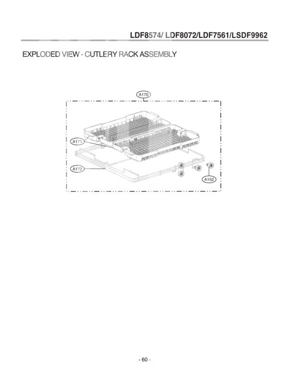 EXPLODED VIEW  CUTLERY RACK ASSEMBLY Diagram and Parts List for LDF7561ST ASTEEUS LG Dishwasher