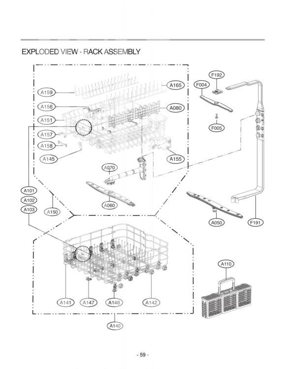 EXPLODED VIEW  RACK ASSEMBLY Diagram and Parts List for LDF7551ST ASTEEUS LG Dishwasher