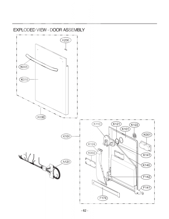 EXPLODED VIEW  DOOR ASSEMBLY Diagram and Parts List for LDF7551ST ASTEEUS LG Dishwasher