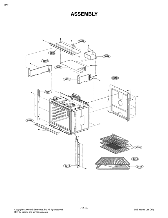 ASSEMBLY Diagram and Parts List for LWS3010ST ASTLLGA LG Range
