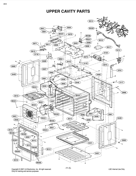 UPPER CAVITY PARTS Diagram and Parts List for LWD3010ST ASTLLGA LG Range