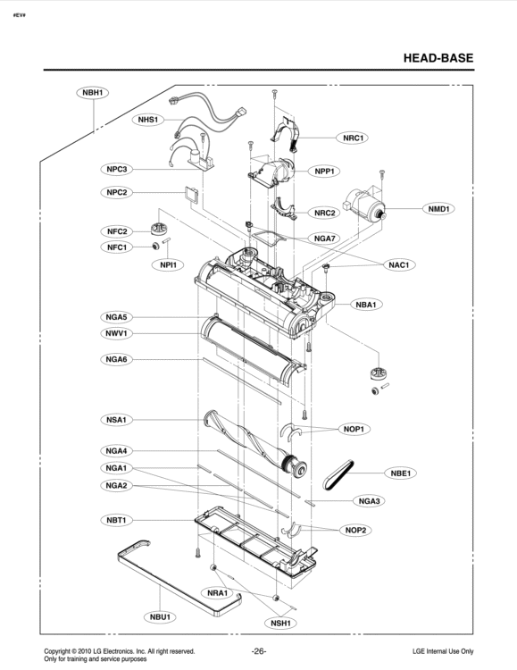 HEADBASE Diagram and Parts List for LUV350P AP1ELGA LG Canister Vacuum