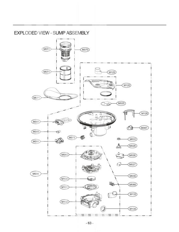 EXPLODED VIEW  SUMP ASSEMBLY Diagram and Parts List for LDF7551WW ABWEEUS LG Dishwasher