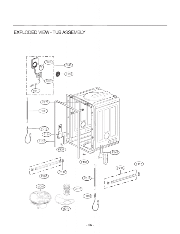 EXPLODED VIEW  TUB ASSEMBLY Diagram and Parts List for LDF7551BB ABPEEUS LG Dishwasher