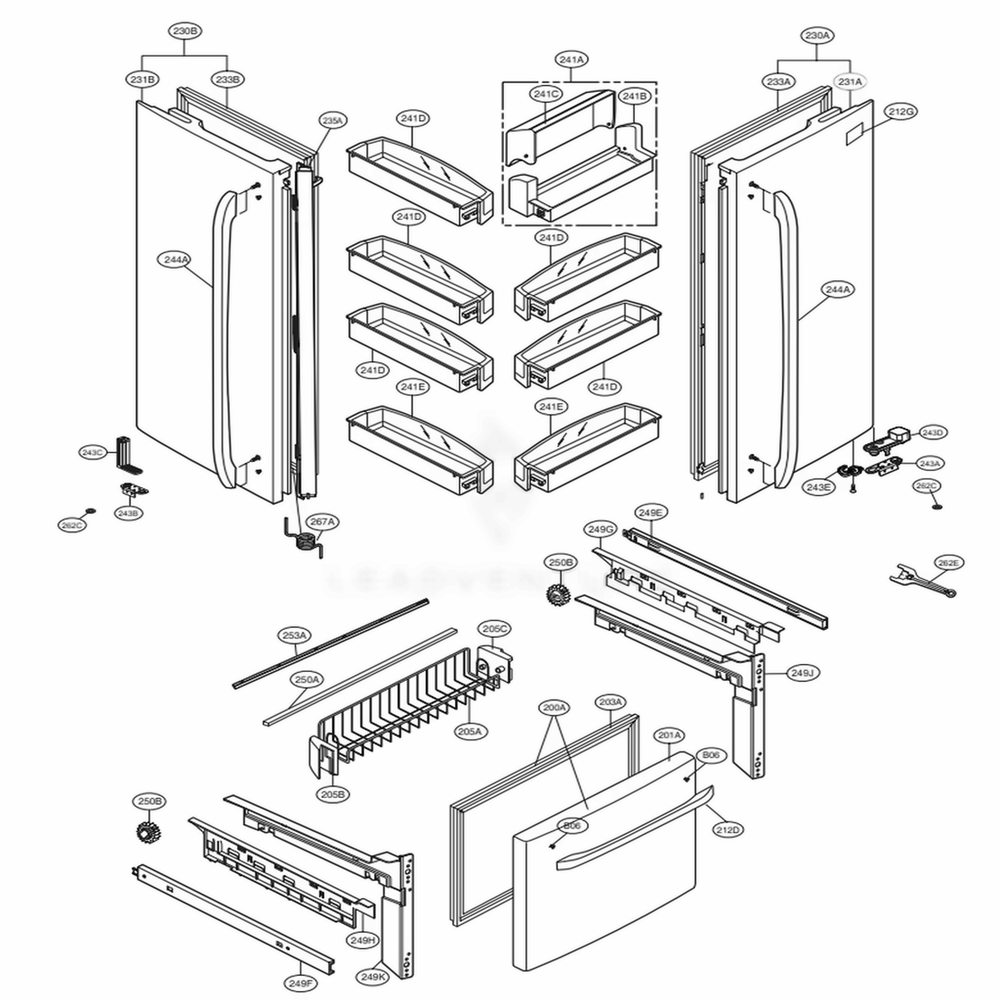 Door Parts Diagram and Parts List for 71609 AWBCSE4 LG Refrigerator