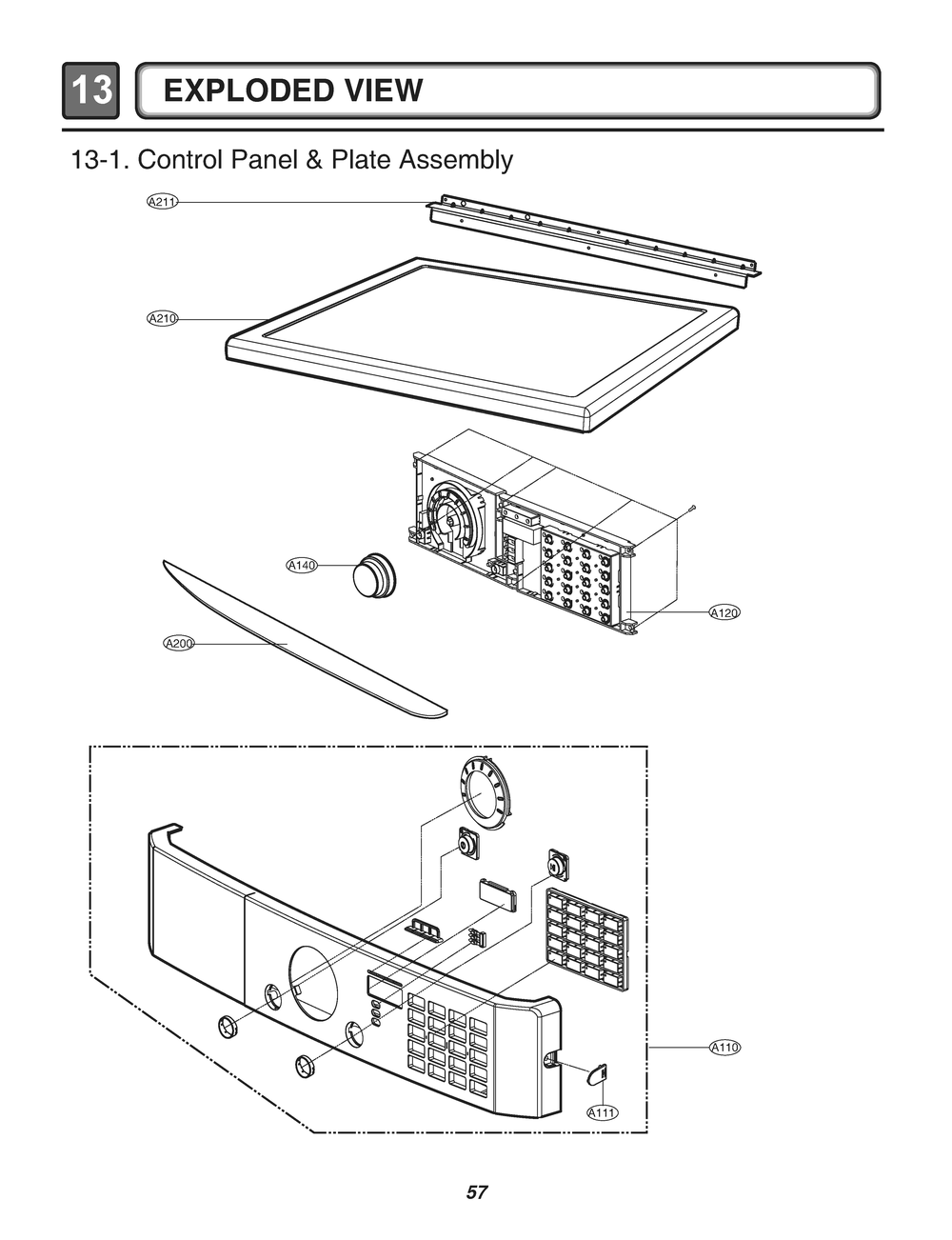 Control Panel And Plate Assembly Diagram and Parts List for RV1044AS ABWESEU LG Dryer