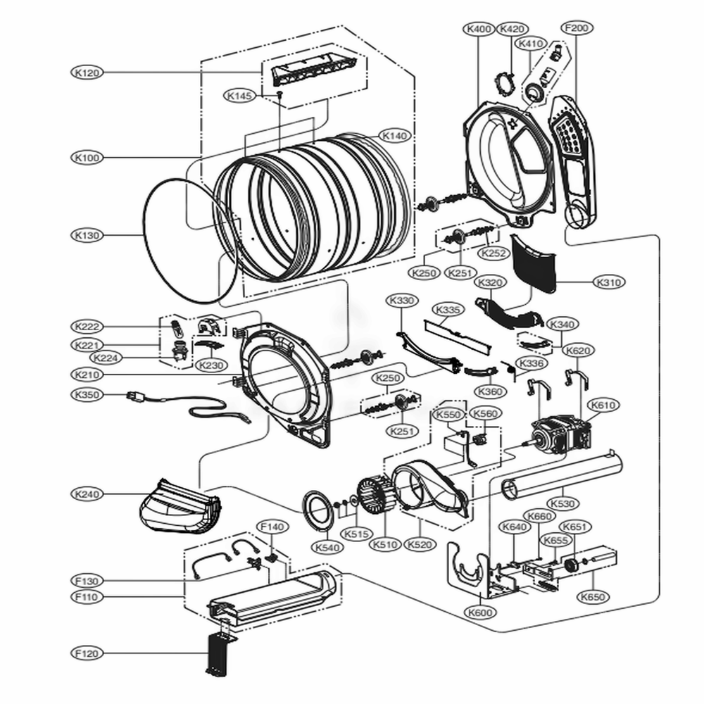 Drum And Motor Assembly: Electric Type Diagram and Parts List for 81382 ABWESEU LG Dryer