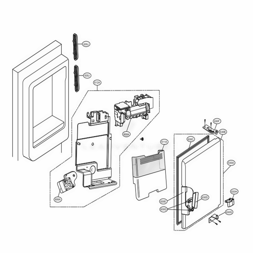 Ice Maker And Ice Bin Parts Diagram and Parts List for LFX28968D ASBCNA0 LG Refrigerator