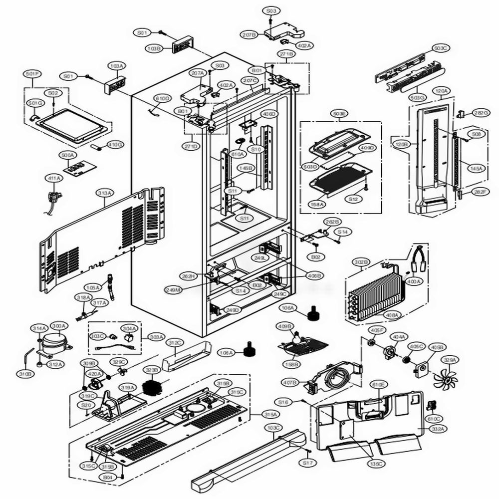 Case Parts Diagram and Parts List for LMC25785ST ASTCNA1 LG Refrigerator