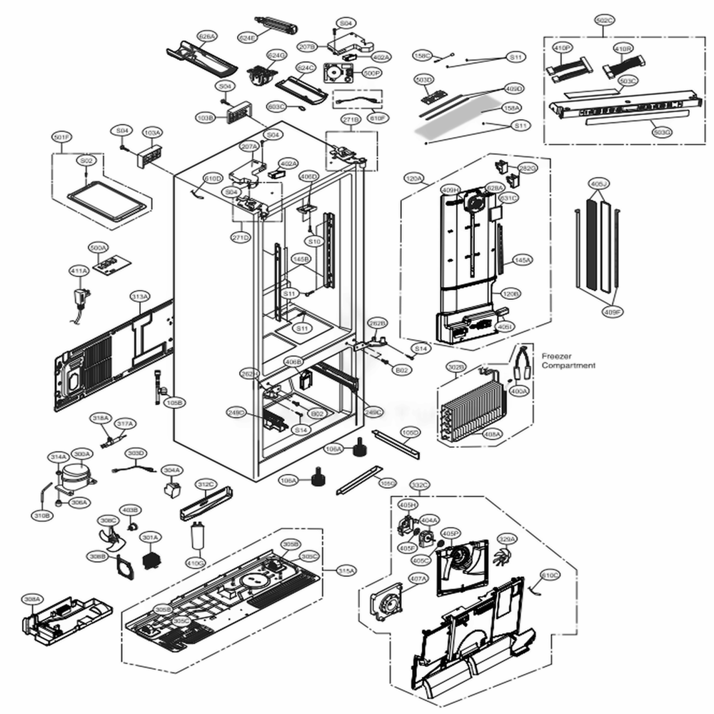 Case Parts Diagram and Parts List for 73157 ASBCSE1 LG Refrigerator