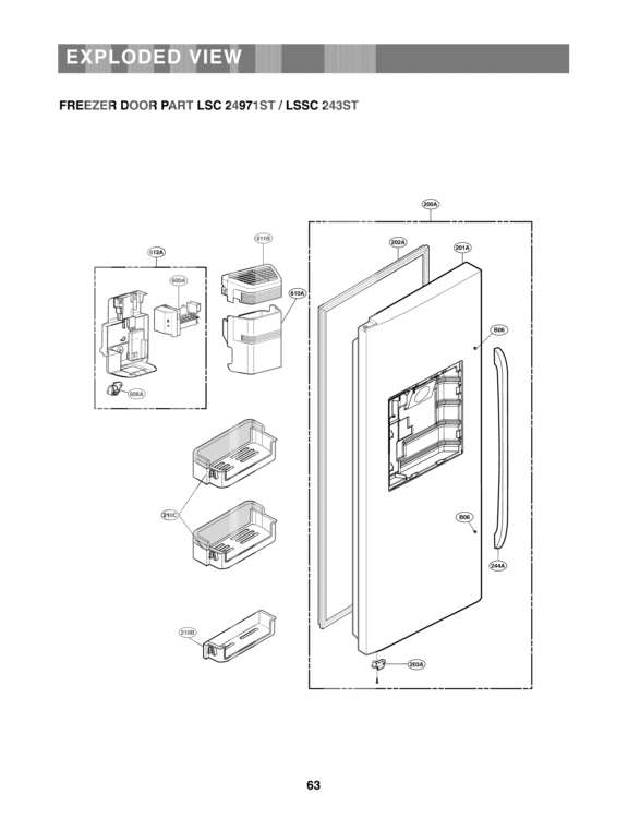 EXPLODED VIEW FREEZER DOOR PARTS Diagram and Parts List for LSC24971ST ASTCNA1 LG Refrigerator