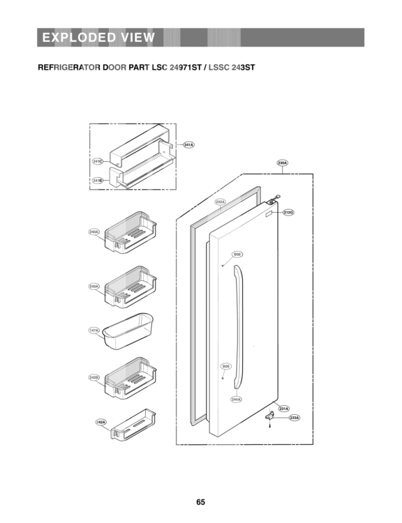 EXPLODED VIEW REFRIGERATOR DOOR Diagram and Parts List for LSC24971ST ASTCNA1 LG Refrigerator