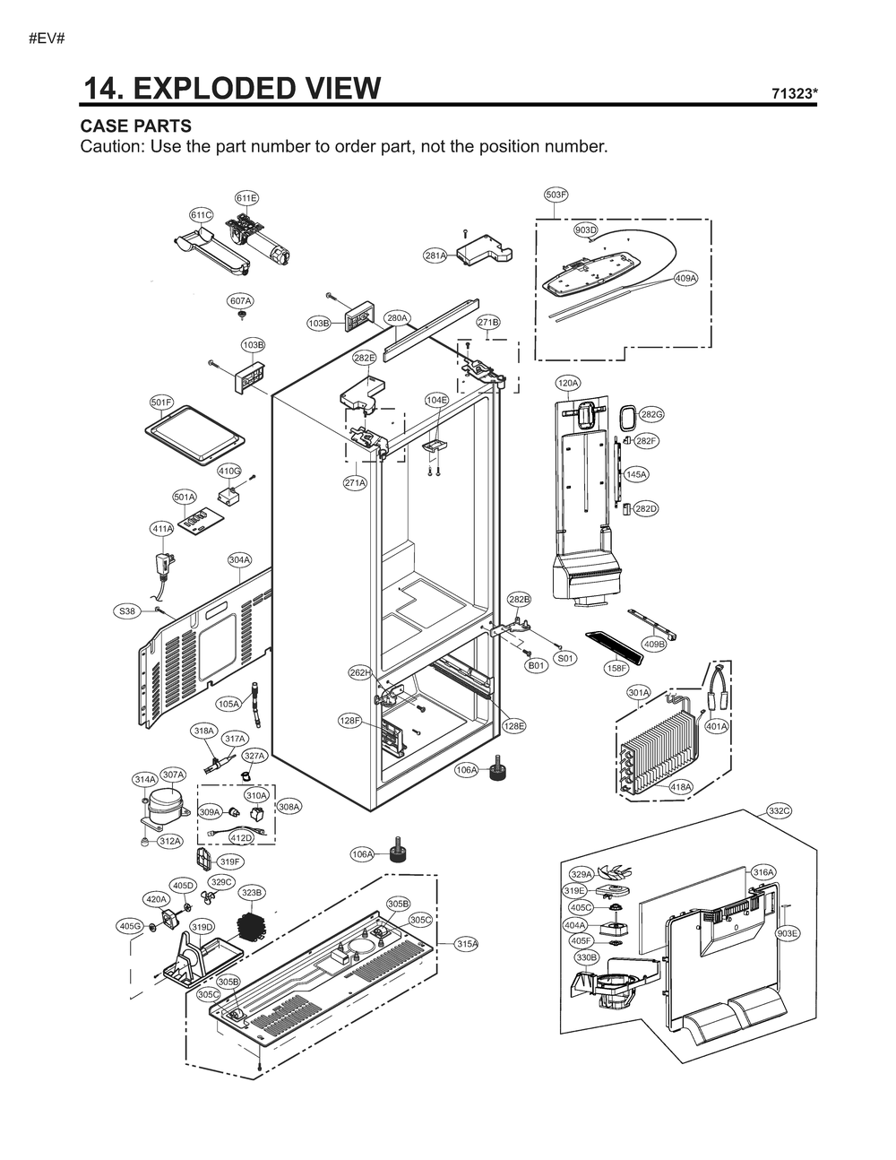 Case Parts Diagram and Parts List for GM-F223RQXM ASWCSE3 LG Refrigerator