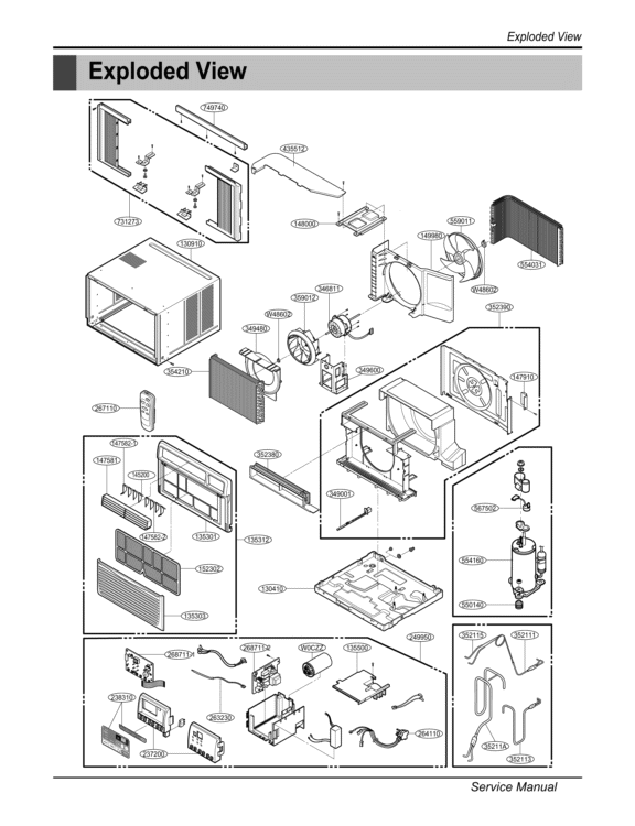 Service Manual Exploded View Diagram and Parts List for LW1512ERS AWYAHDP LG Air Conditioner