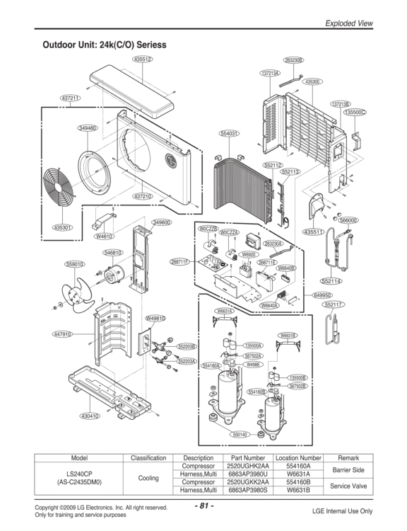 C  LG El In All r r  r tr n s purp Diagram and Parts List for LSU242CE AWHBEUS LG Air Conditioner