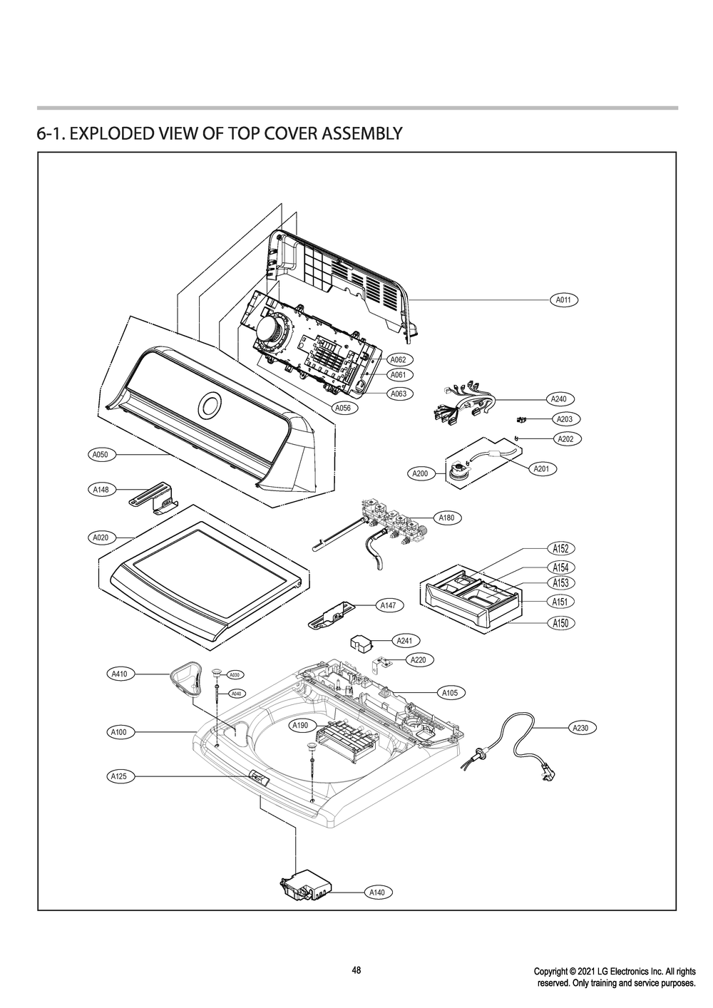 Top Cover Assembly Diagram and Parts List for T14A4SEHTC ABWETUS LG Washer