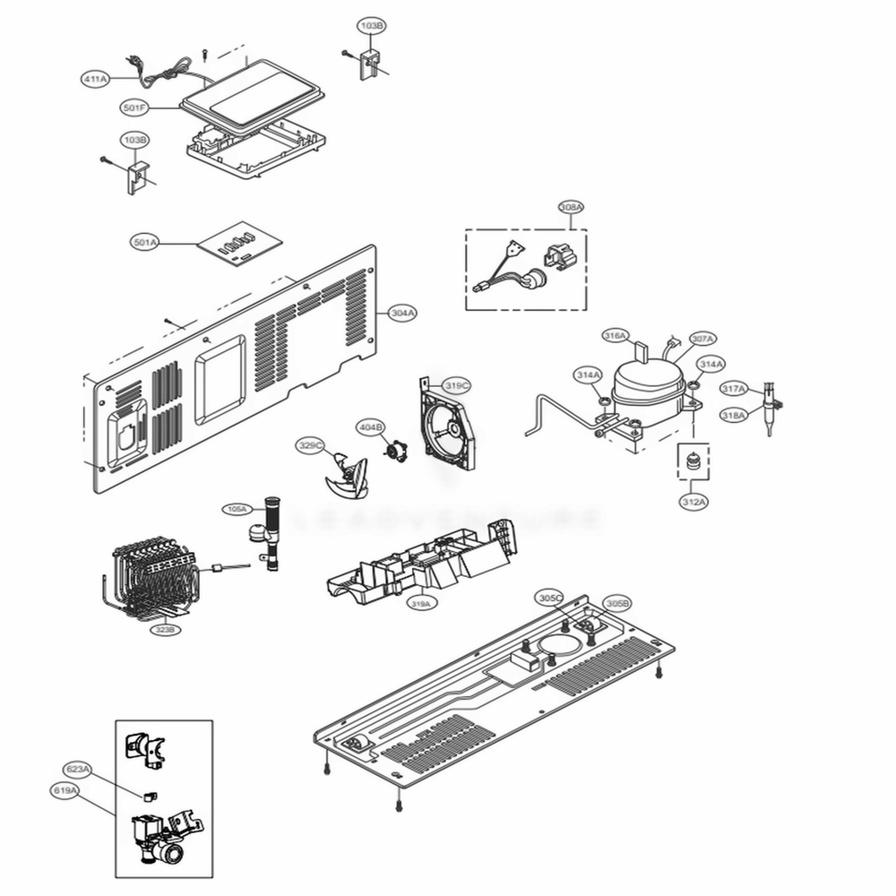Machine Compartment Diagram and Parts List for LRSPS2706V APZCNA0 LG Refrigerator