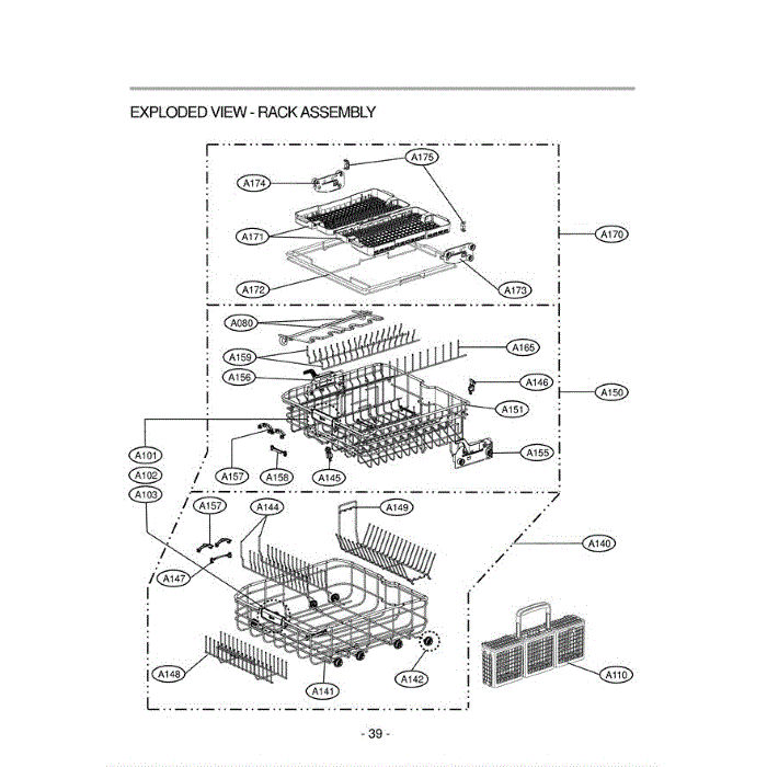 Section 1 Diagram and Parts List for LDF9810ST ASTEEUS LG Dishwasher