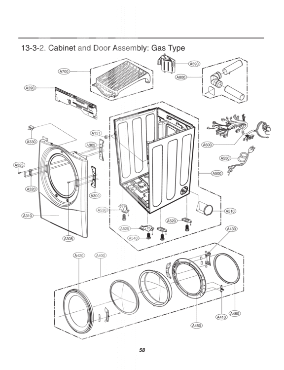 Cabinet and Door Assembly Diagram and Parts List for DLGX2656V ASSEEUS LG Dryer