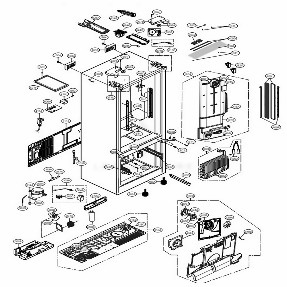 Case Parts Diagram and Parts List for LFX29927ST ASTCNA0 LG Refrigerator