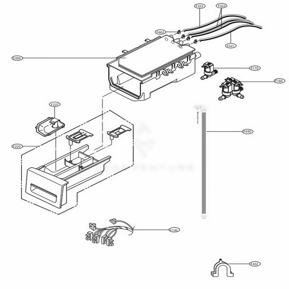 Dispenser Assembly Diagram and Parts List for WM3600HWA ABWEVUS LG Washer