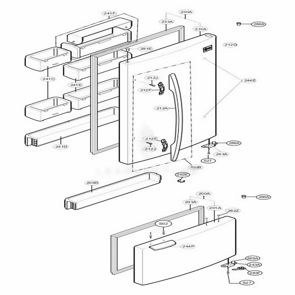 Door Parts Diagram and Parts List for 65212 ASWCSEF LG Refrigerator
