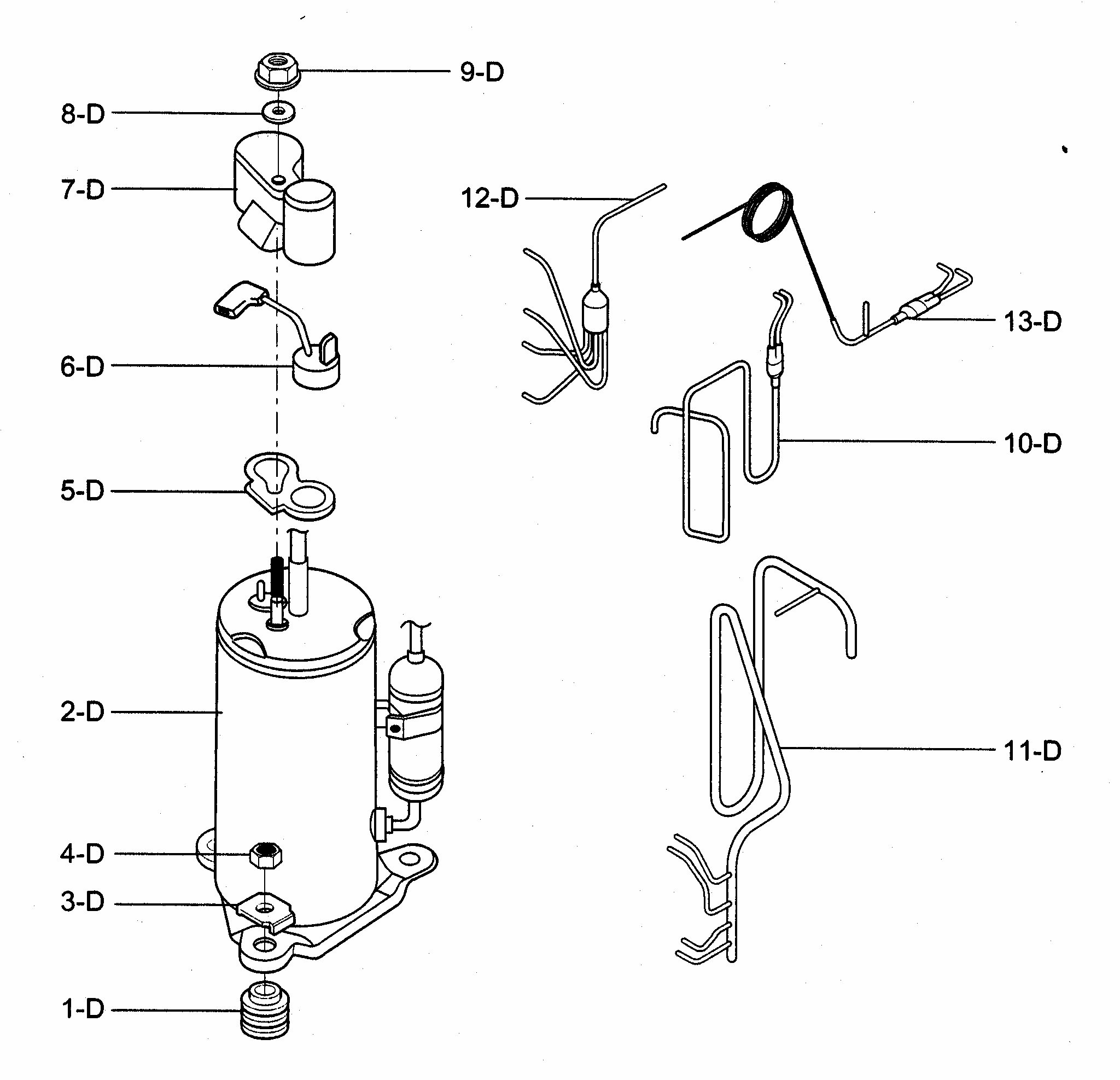 Compressor Parts Diagram and Parts List for 58074125400  Kenmore Air Conditioner
