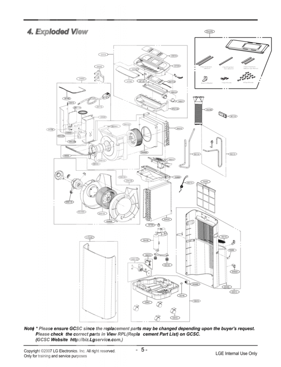 Exploded View Diagram and Parts List for 500611 ASVAOSU LG Air Conditioner