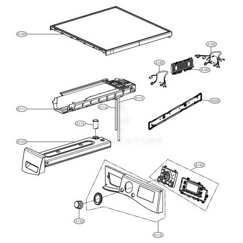 Control Panel And Top Plate Assembly Diagram and Parts List for RC7055AH1Z ABWQCZK LG Dryer