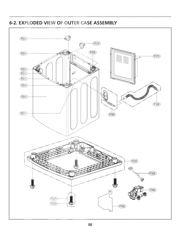 EXPLODED VIEW OF OUTER CASE ASSEMBLY Diagram and Parts List for WT4870CW T1335ADF LG Washer