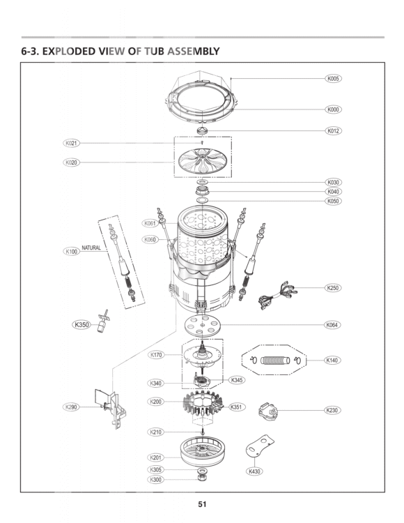 EXPLODED VIEW OF TUB ASSEMBLY Diagram and Parts List for WT4870CW T1335ADF LG Washer