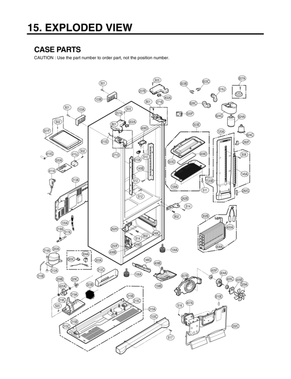 EXPLODED VIEW CASE PARTS Diagram and Parts List for LFX25974ST ASTCNA2 LG Refrigerator