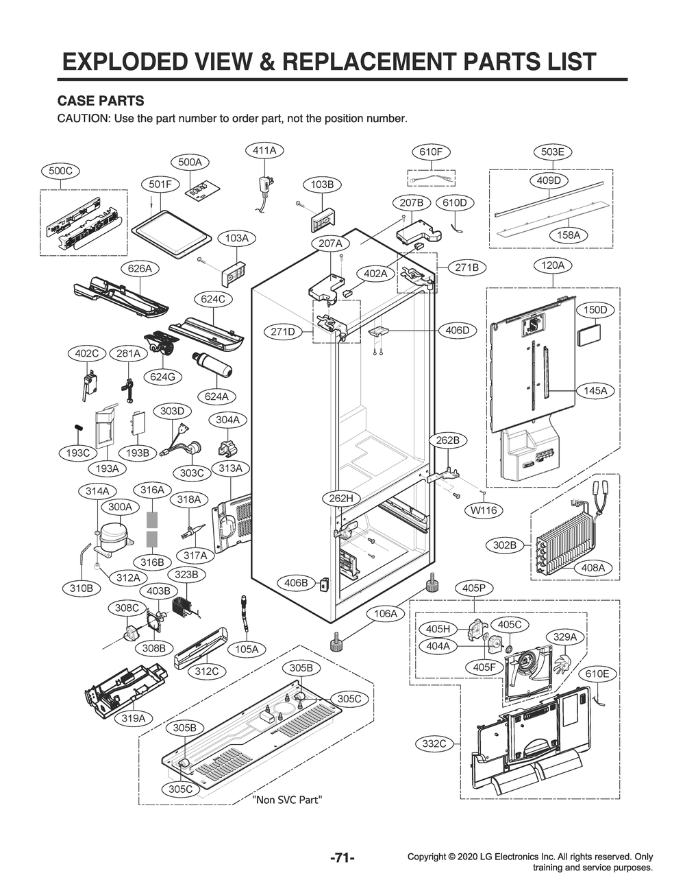 Case Parts Diagram and Parts List for GR-G23ANSNM ASTCNA2 LG Refrigerator