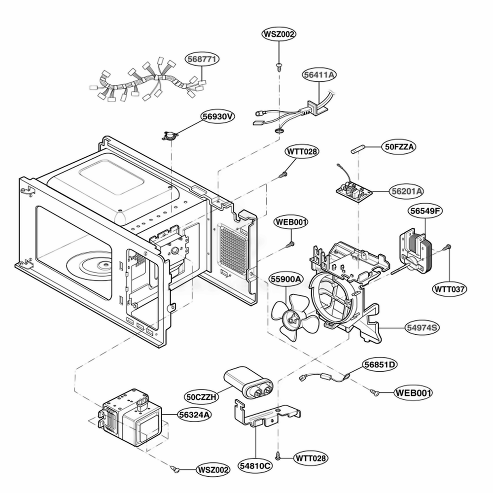 Interior Parts 2 Diagram and Parts List for MAK7553W01 CW1EGSE LG Range