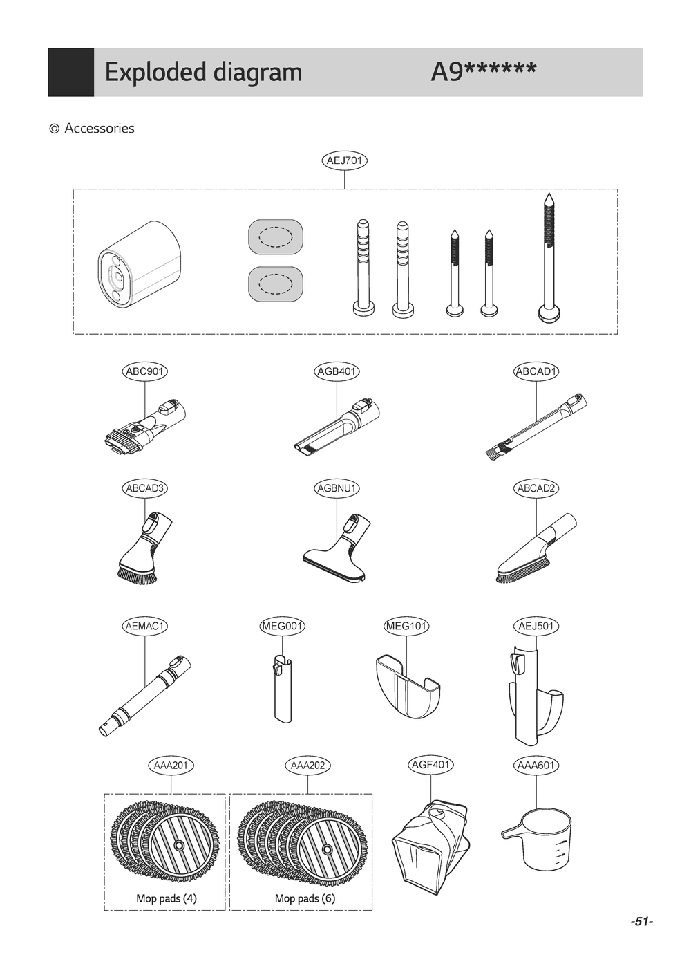 Accessories Diagram and Parts List for VS9713NBSWH BVWELGA LG Canister Vacuum