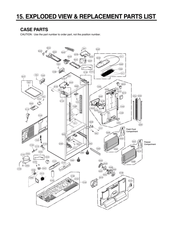 EXPLODED VIEW & REPLACEMENT PARTS LIST CASE PARTS Diagram and Parts List for LFX31925ST ASTCNA2 LG Refrigerator