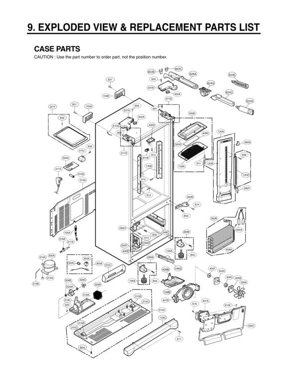 EXPLODED VIEW & REPLACEMENT PARTS LIST CASE PARTS Diagram and Parts List for LFX21976ST ASTCNA4 LG Refrigerator