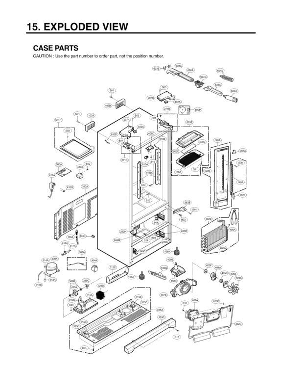 EXPLODED VIEW CASE PARTS Diagram and Parts List for LMX25986ST ASTCNA3 LG Refrigerator