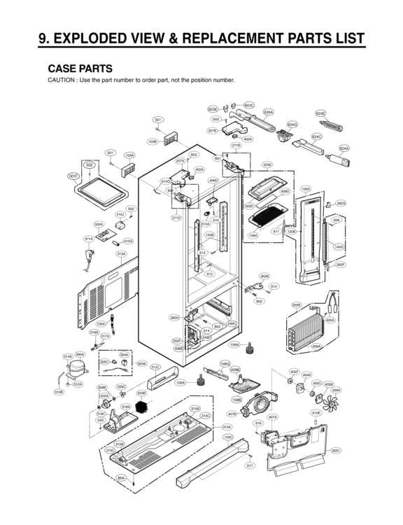 EXPLODED VIEW & REPLACEMENT PARTS LIST CASE PARTS Diagram and Parts List for LFX25976SW ASWCNA6 LG Refrigerator