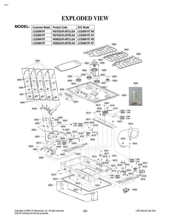 EXPLODED VIEW Diagram and Parts List for LCG3691ST ASTELGA LG Range