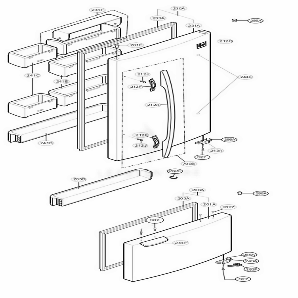 Door Parts Diagram and Parts List for 65214 ABICSEF LG Refrigerator