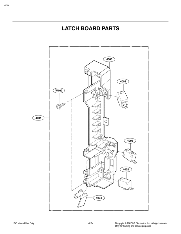 LATCH BOARD PARTS Diagram and Parts List for LMV1680WW CW1ELGA LG Microwave