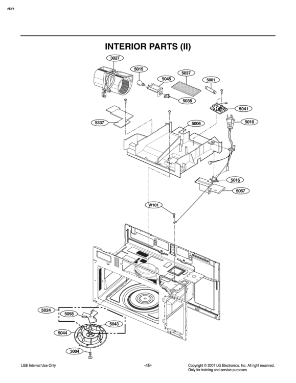 INTERIOR PARTS II Diagram and Parts List for LMV1680WW CW1ELGA LG Microwave